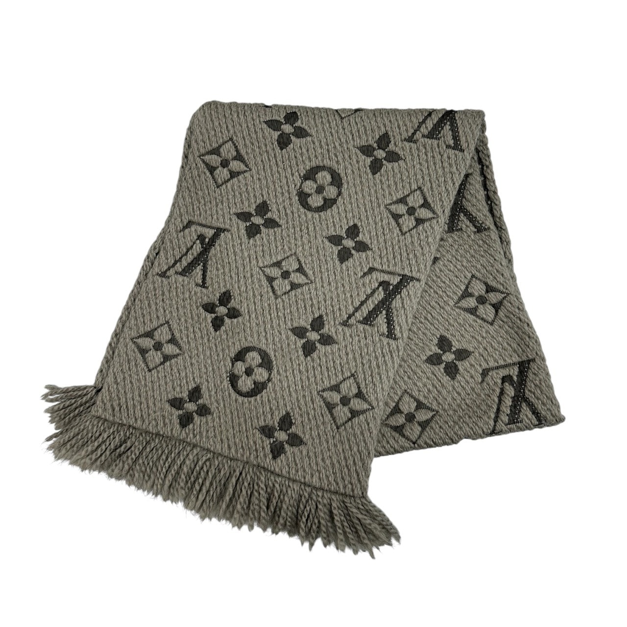美品 LOUIS VUITTON ルイヴィトン モノグラム エシャルプロゴマニア ダークグレー ウール シルク/ マフラー S1-00142 【中古】