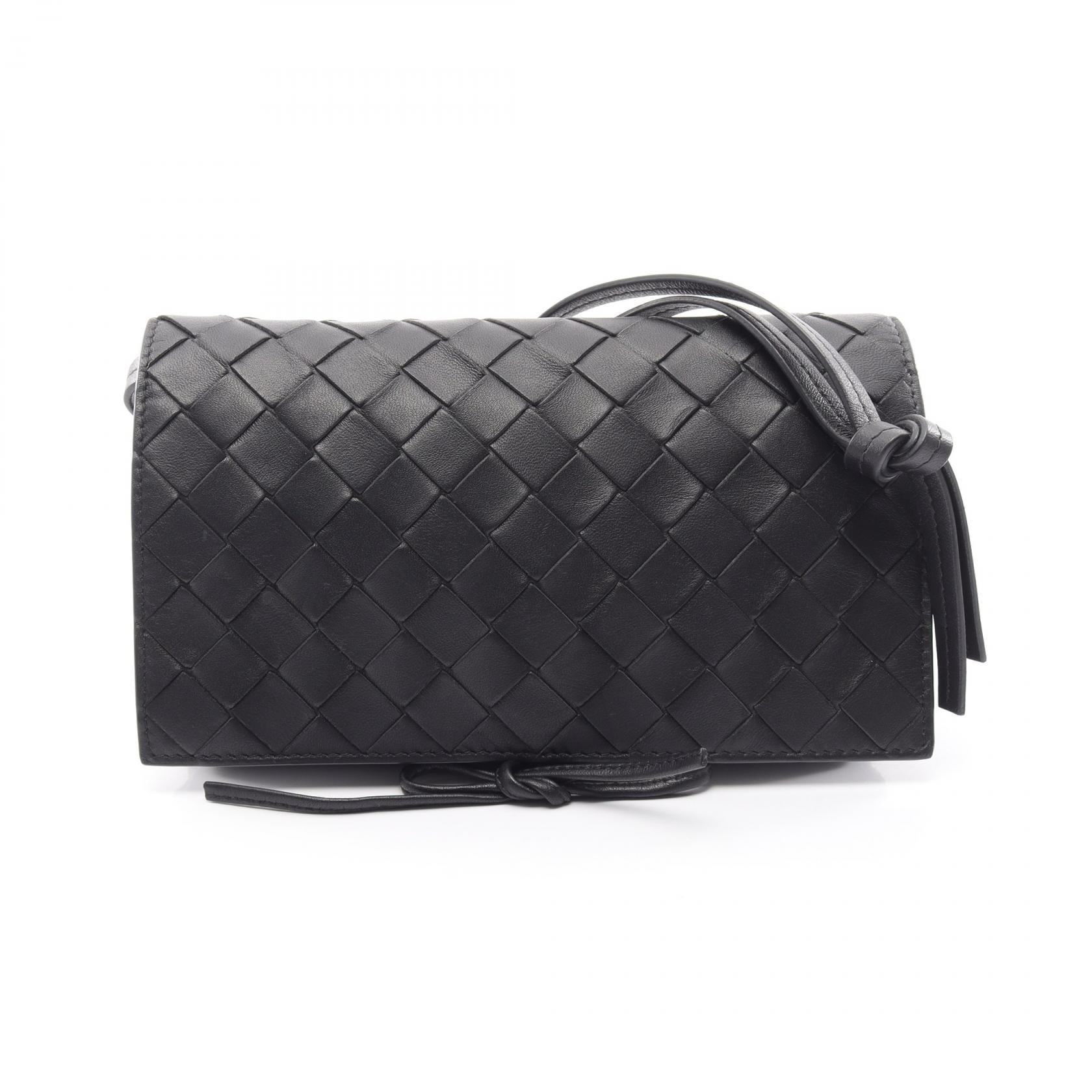 ボッテガヴェネタ BOTTEGA VENETA イントレチャート ショルダーバッグ バッグ レザー レディース ブラック系 【中古】