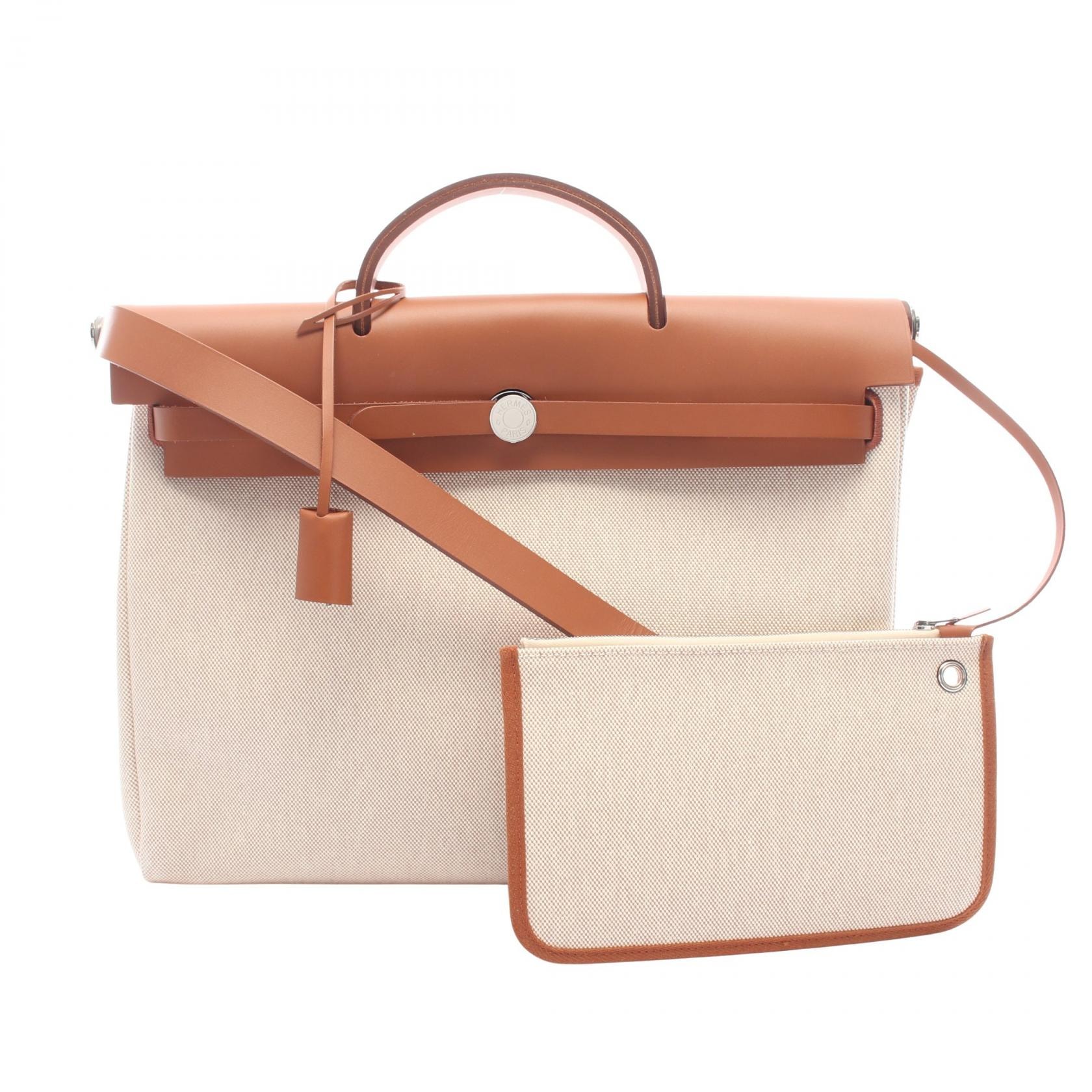 エルメス HERMES エールバッグジップ メッセンジャー39 ハンドバッグ バッグ キャンバス レザー ヴァッシュハンター / トワルアッシュ ヴァッシュハンター W刻印(2024年製造) レディース アイボリー系 / ブラウン系
