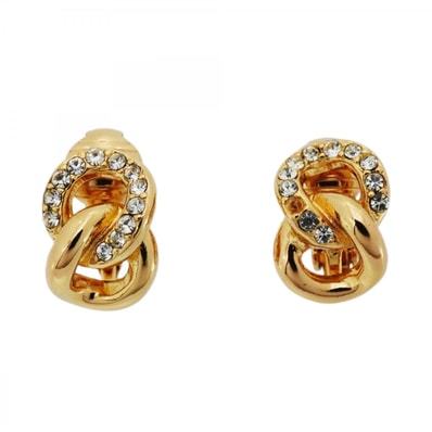 【6jdb0324-k】クリスチャンディオール イヤリング GPメッキ ラインストーン ゴールド【中古】レディース