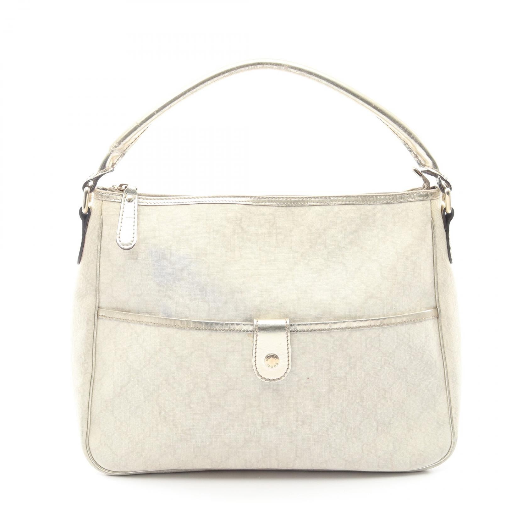 グッチ GUCCI GGスプリーム ショルダーバッグ バッグ PVCコーティングキャンバス レザー レディース アイボリー系 / ゴールド系 189898 【中古】