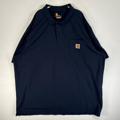 古着 カーハート Carhartt 半袖 ポロシャツ ワンポイント ロゴ 胸ポケ 大きいサイズ 3ボタン 2XL ネイビー 無地 メンズ