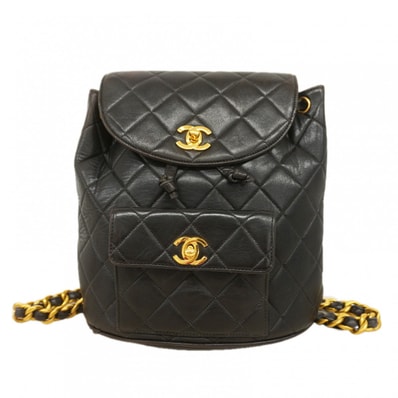 ★最終価格★SALE【6da0510-e】シャネル リュック・デイパック マトラッセ ラムスキン ブラック ゴールド金具【中古】レディース
