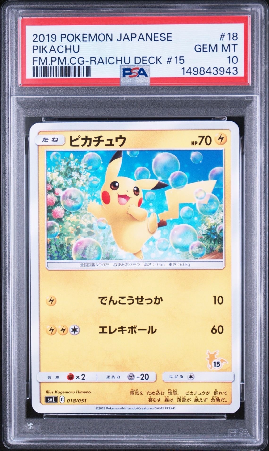 PSA10】ピカチュウ (15)[SML 018/051](サン&ムーン「ファミリー