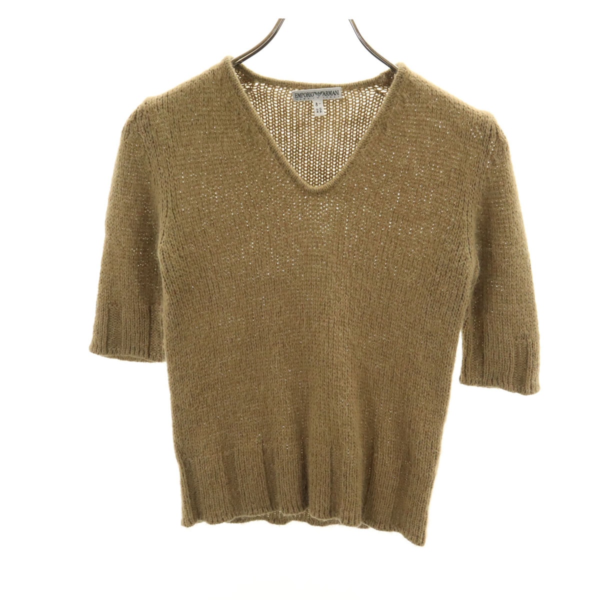 Emporio Armani エンポリオアルマーニ 90s イタリア製 アルパカブレンド オールド 半袖 Vネック ニット 40 ベージュブラウン セーター