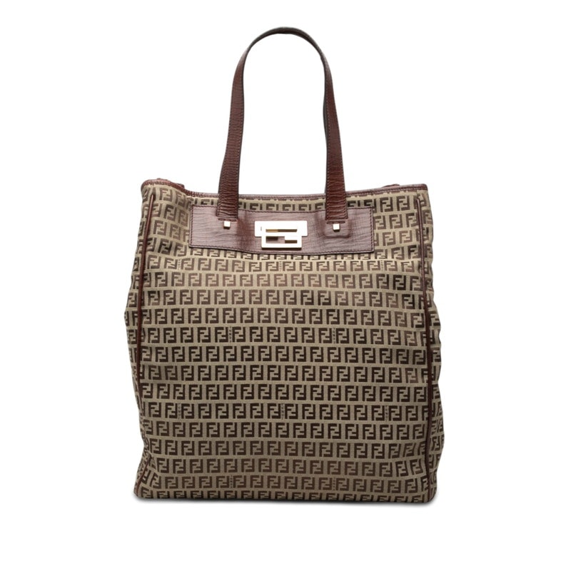 フェンディ ズッキーノ トートバッグ ハンドバッグ ブラウン キャンバス レザー レディース FENDI 【中古】