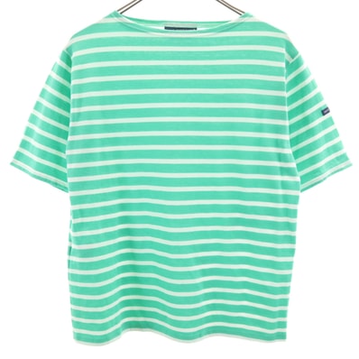 SAINT JAMES セントジェームス フランス製 ボーダー柄 半袖 ボートネック Tシャツ SM グリーン ユニセックス