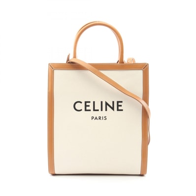 セリーヌ CELINE スモール バーティカル カバ トートバッグ バッグ キャンバス レザー レディース ホワイト系 / ブラウン系 192082BNZ 【中古】