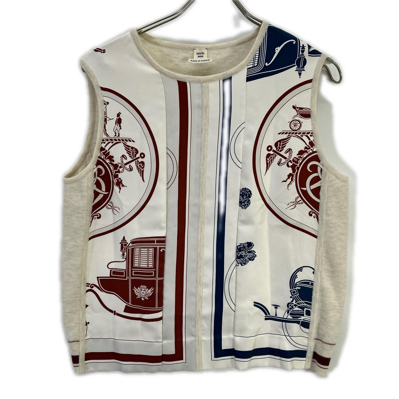エルメス スカーフ柄 シルク切替 カシミヤ ベスト 40