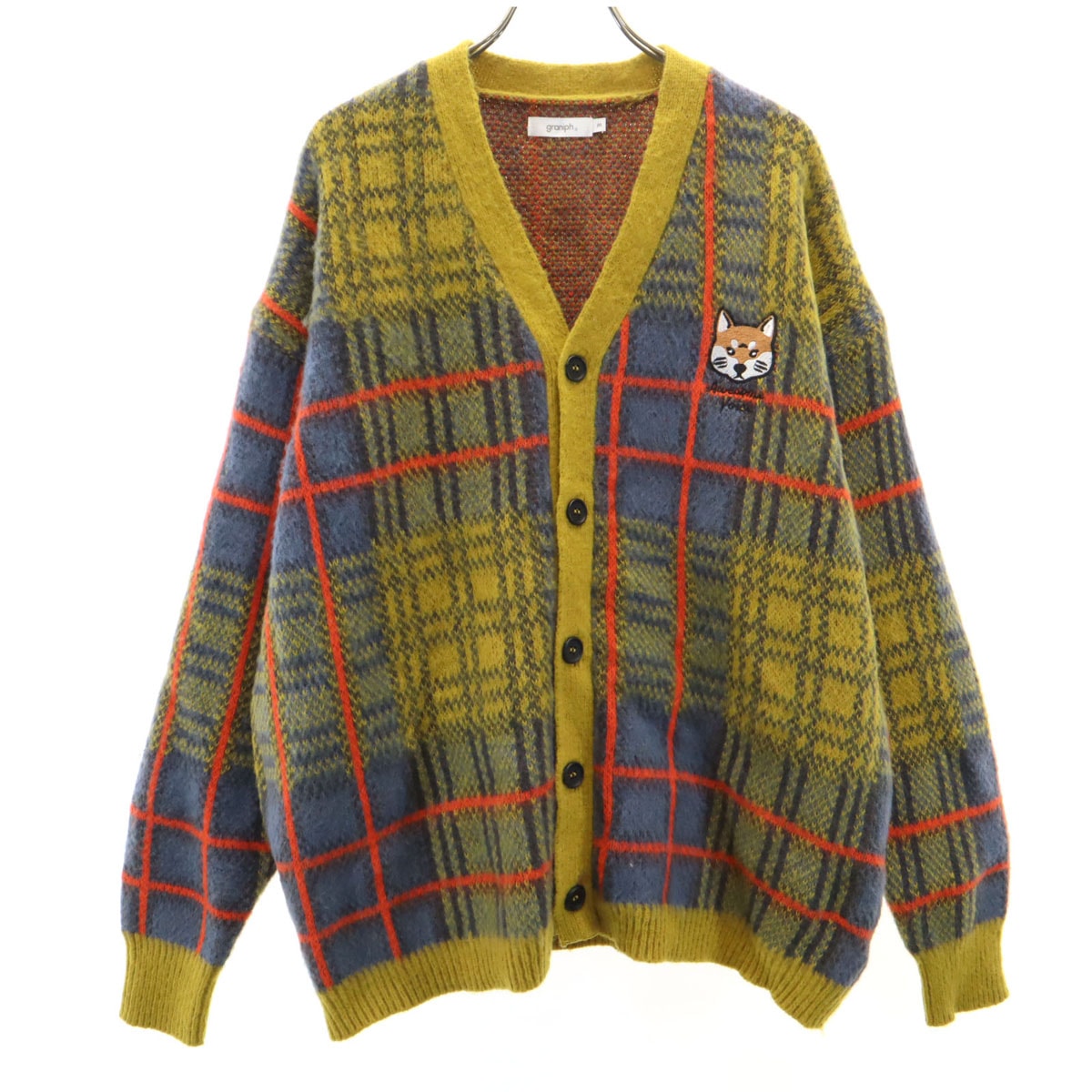 美品 graniph グラニフ チェック柄 長袖 カーディガン M イエロー系