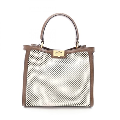 フェンディ FENDI ピーカブー エックスライト ミディアム パンチング ハンドバッグ バッグ レザー レディース ホワイト系 / ブラウン系 8BN310 【中古】