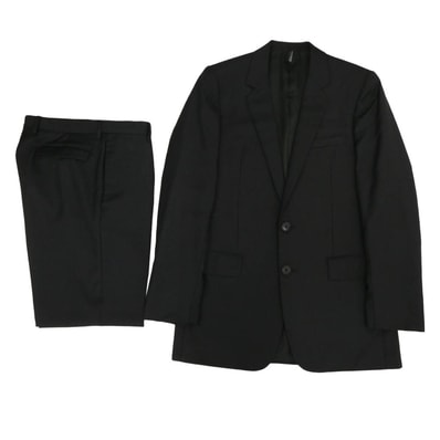 DIOR HOMME ディオールオム セットアップ 08SS 8E3170450624 ウール ストライプ 2B シングル テーラード ジャケット スラックス パンツ セットアップ ブラック系 50【中古】