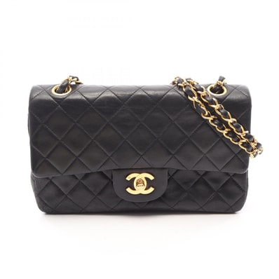 シャネル CHANEL マトラッセ Wフラップ ショルダーバッグ バッグ ラムスキン(羊革) レディース ブラック系 【中古】