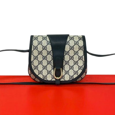 GUCCI グッチ GG ロゴ 金具 レザー PVC ショルダーバッグ ネイビー
53212