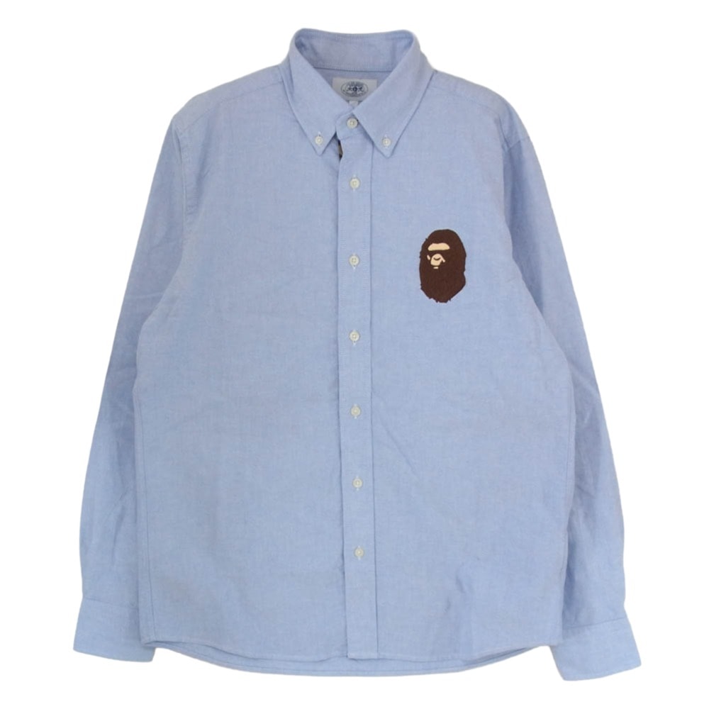 A BATHING APE アベイシングエイプ 長袖シャツ 001SHG301001X ロゴ刺繍 エンブロイダリー 長袖 シャツ ブルー系 M【中古】