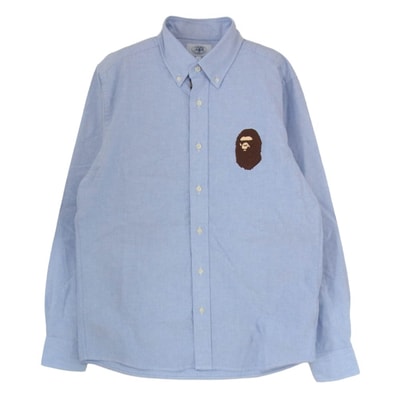 A BATHING APE アベイシングエイプ 長袖シャツ 001SHG301001X ロゴ刺繍 エンブロイダリー 長袖 シャツ ブルー系 M【中古】