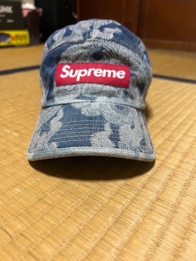 Supreme Flames Jacquard Denim Camp Cap "Washed Indigo"