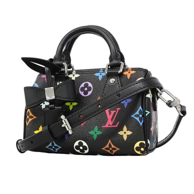 【6fb3224】ルイヴィトン ハンドバッグ モノグラム・マルチカラー LV×TM ナノスピーディ M13406 ブラック 2wayバッグ【中古】レディース