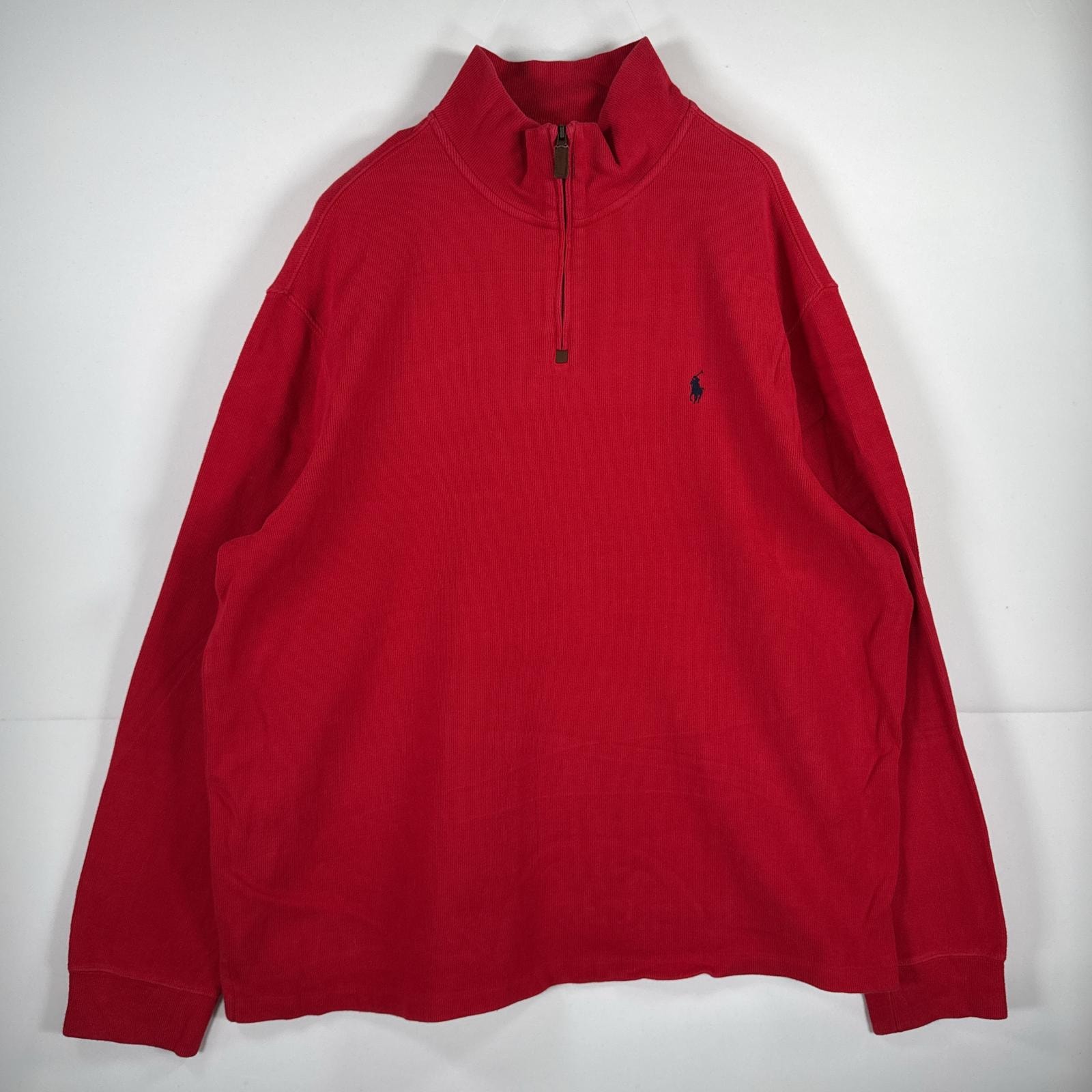 古着 ポロバイラルフローレン Polo by Ralph Lauren 長袖 セーター ハーフジップ トレーナー 大きいサイズ 14041  レッド 無地 メンズ
