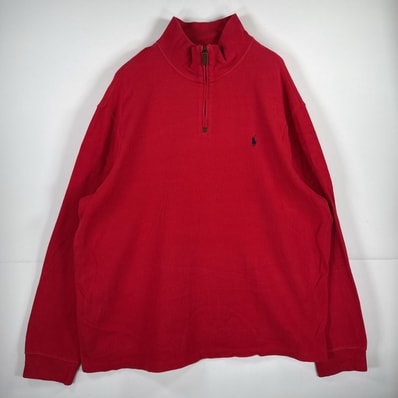 古着 ポロバイラルフローレン Polo by Ralph Lauren 長袖 セーター ハーフジップ トレーナー 大きいサイズ 14041 レッド 無地 メンズ