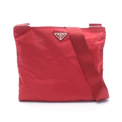 プラダ PRADA トライアングルロゴ ショルダーバッグ バッグ ナイロン レザー レディース レッド系 【中古】