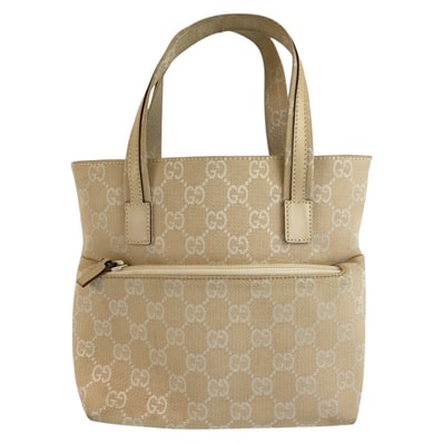 美品 GUCCI グッチ ベージュ アイボリー GGキャンバス レザー/ トートバッグ ハンドバッグ 604376 【中古】