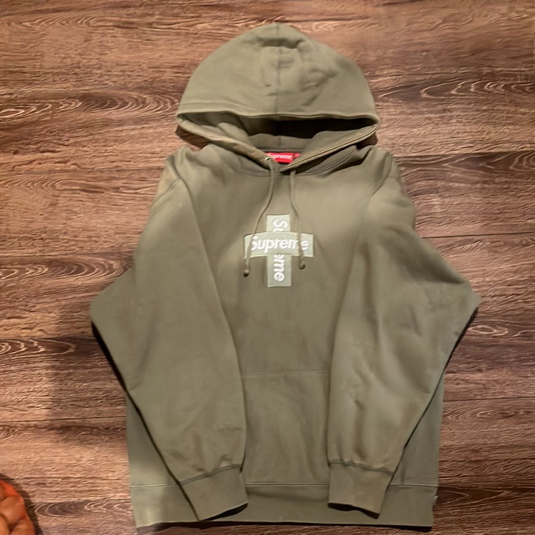 Supreme Cross Box Logo Hooded Sweatshirt "Light Olive"