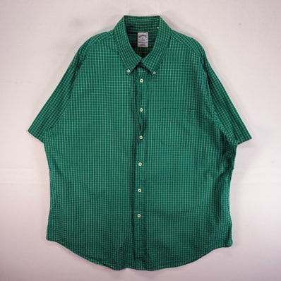 古着 ブルックスブラザーズ Brooks Brothers 半袖シャツ 胸ポケ 346 XL グリーン系 チェック メンズ