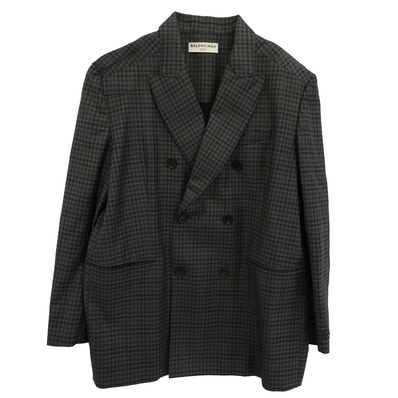 BALENCIAGA バレンシアガ ジャケット 17SS 470537 TVI22 チェック ピークドラペル ダブル ウール テーラード ジャケット グレー系 38【中古】