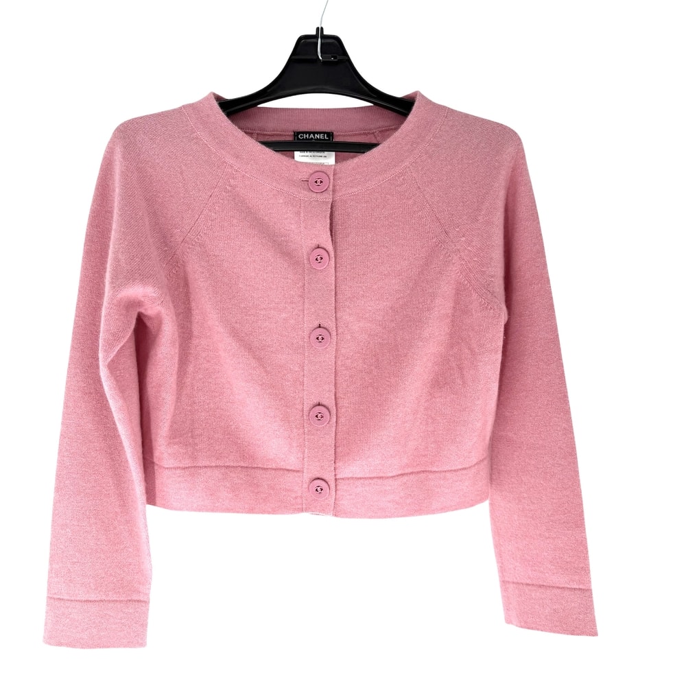 CHANEL シャネル カーディガン ニット ココマーク ショート丈 アパレル 服 34 ピンク カシミヤ レディース 春 秋【中古品】