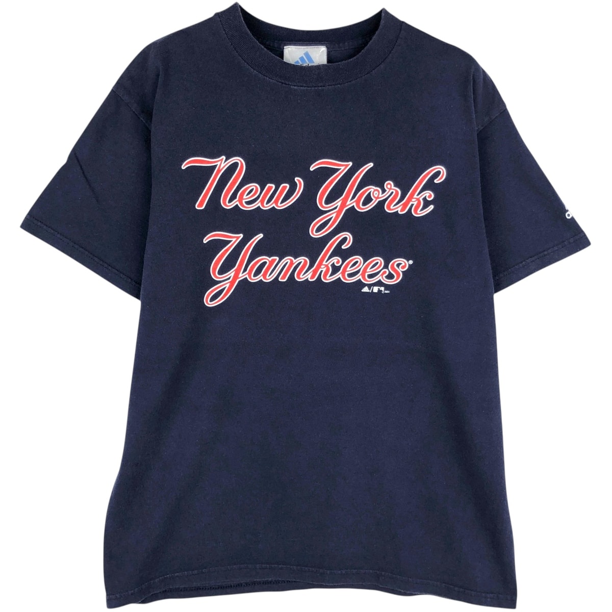 古着 00年代 アディダス adidas MLB NEW YORK YANKEES ニューヨークヤンキース ロゴプリントTシャツ USA製 メンズM相当/eaa640804