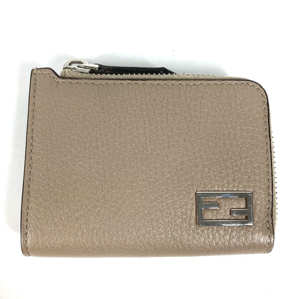 フェンディ FENDI ロゴ 7M0330 フラグメントケース 財布 財布 小銭入れ L字ファスナー コインケース レザー ベージュ系 美品