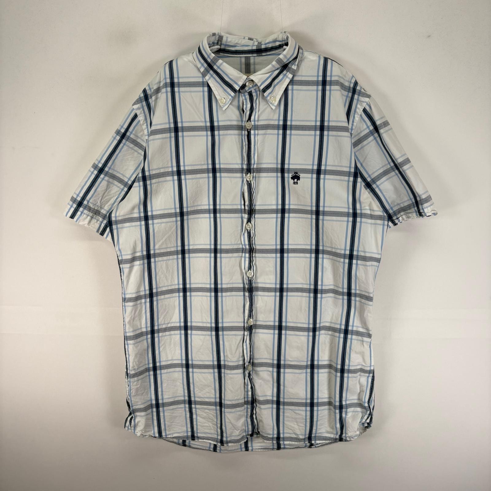 古着 ブルックスブラザーズ Brooks Brothers 半袖シャツ ボタンダウン ワンポイント 刺繍ロゴ S  ブルー系 チェック メンズ