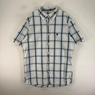 古着 ブルックスブラザーズ Brooks Brothers 半袖シャツ ボタンダウン ワンポイント 刺繍ロゴ S ブルー系 チェック メンズ