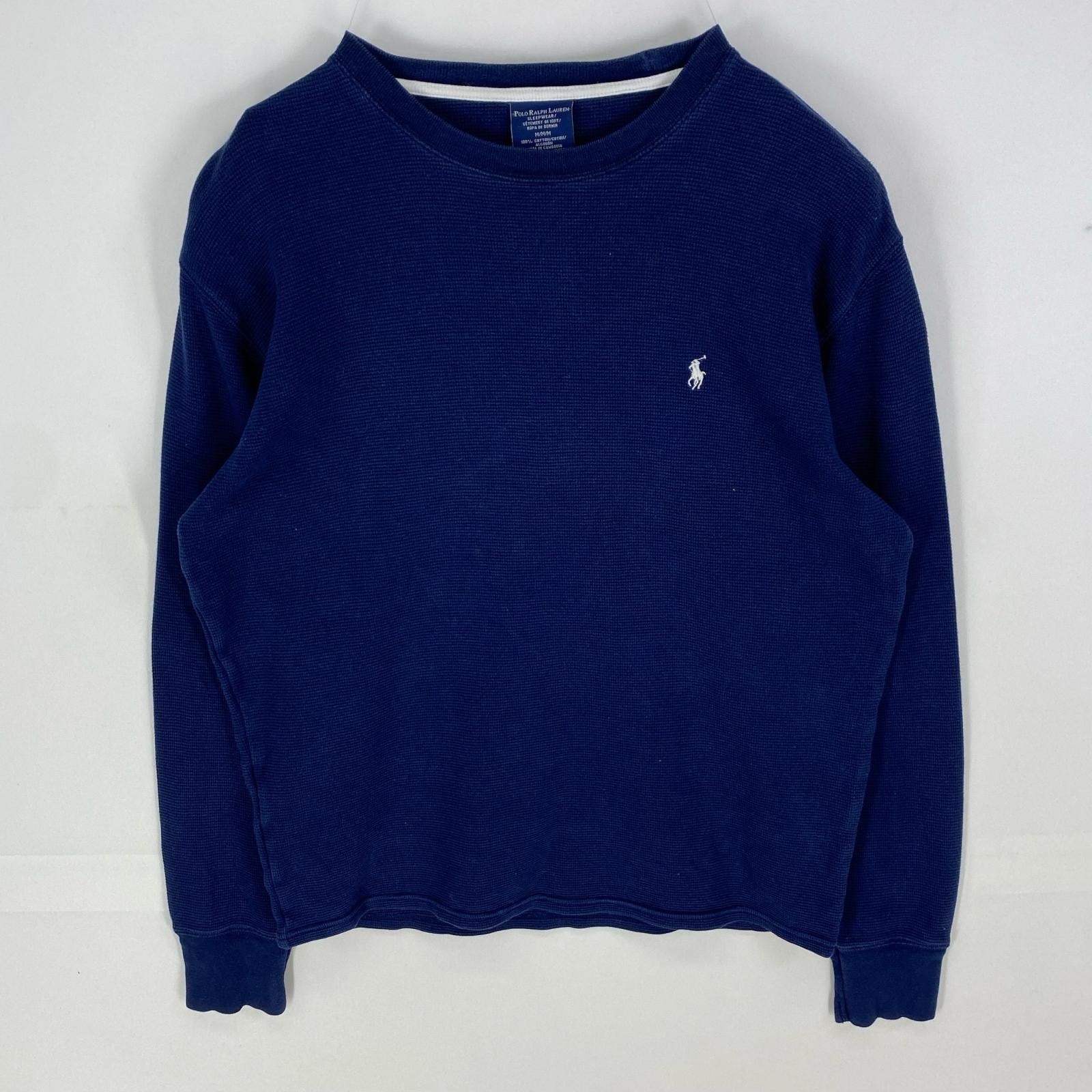 古着 ポロ・ラルフローレン POLO RALPH LAUREN 長袖Tシャツ ワンポイント ロゴ刺繍 クルーネック ロングスリーブ M  ネイビー系 メンズ
