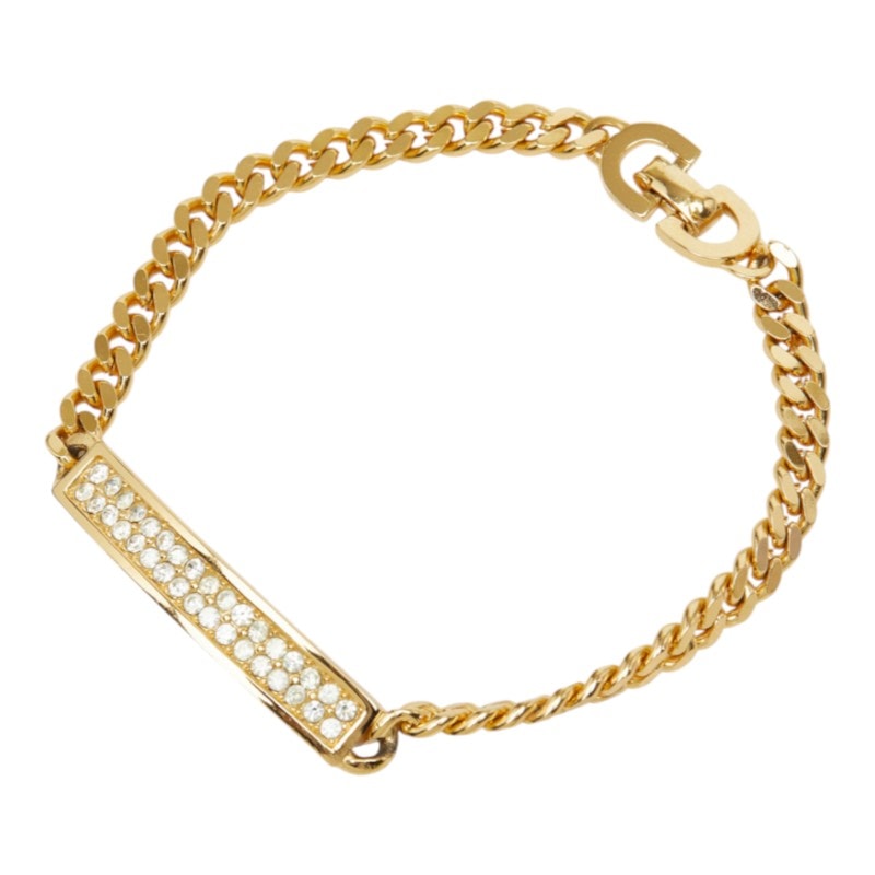 ディオール プレート チェーン ブレスレット ゴールド メッキ ラインストーン レディース Dior 中古