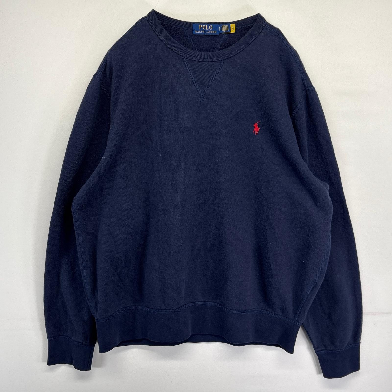 古着 ポロ・ラルフローレン POLO RALPH LAUREN スウェット トレーナー ワンポイントロゴ 両面Vガゼット L  ネイビー メンズ