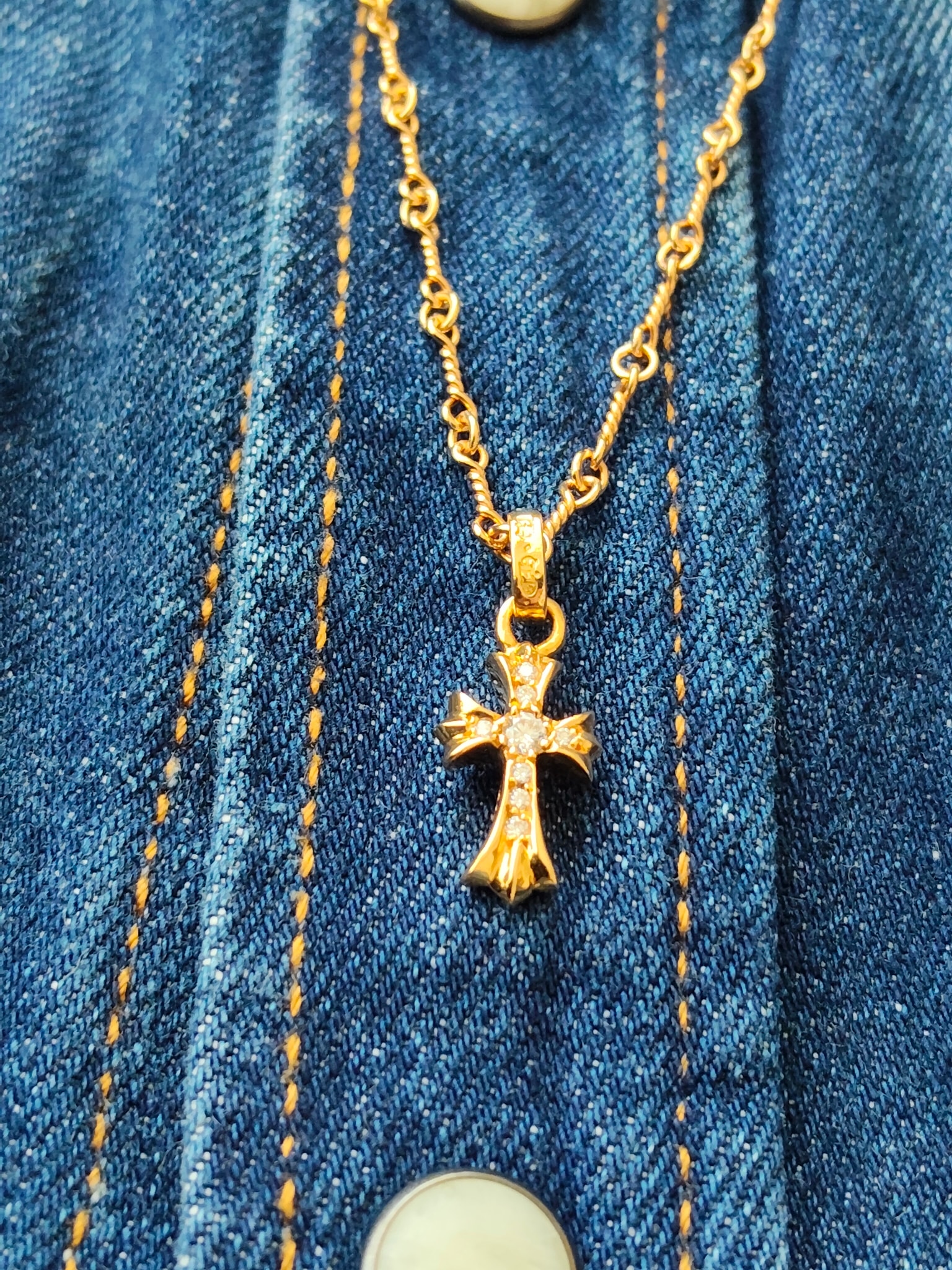 Chrome Hearts 22K CH Cross Baby Fat Charm with Pave Diamond "Yellow Gold"