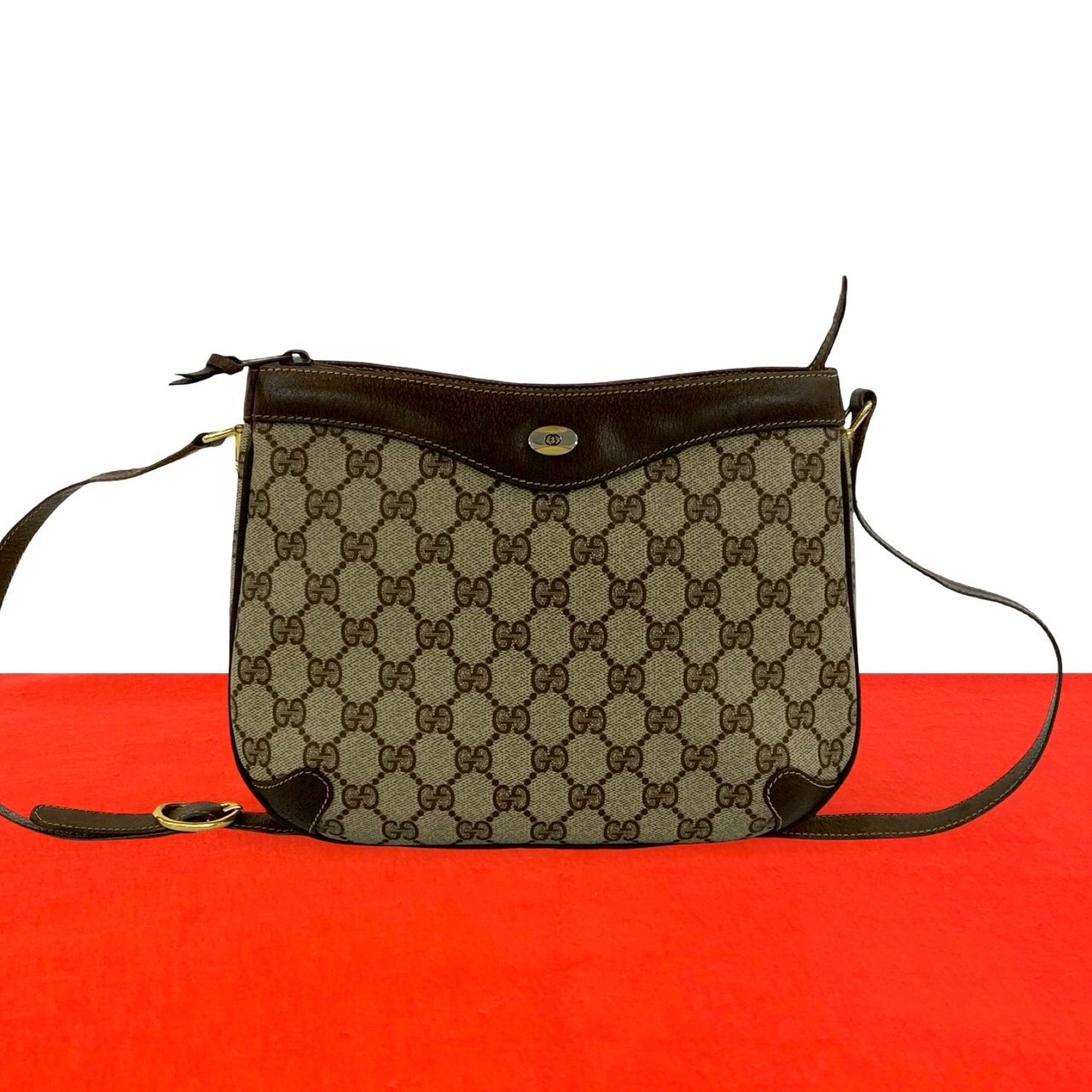 GUCCI グッチ GG ロゴ 金具 レザー PVC ショルダーバッグ ブラウン
 49728