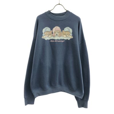 FRUIT OF THE LOOM フルーツオブザルーム アニマルプリント 長袖 トレーナー XL ブルー スウェット 裏起毛