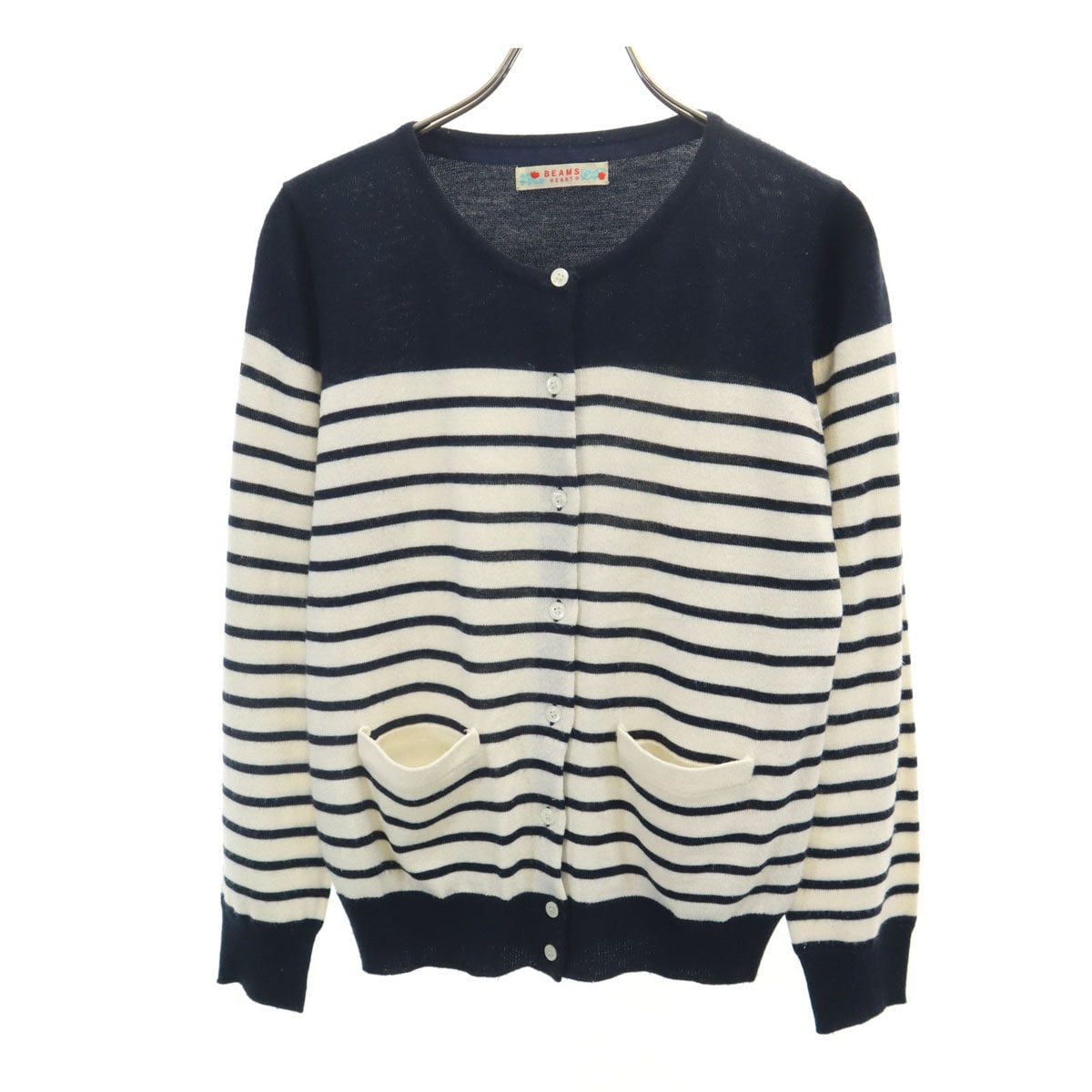 BEAMS HEART ビームスハート ボーダー柄 長袖 ニットカーディガン アイボリー