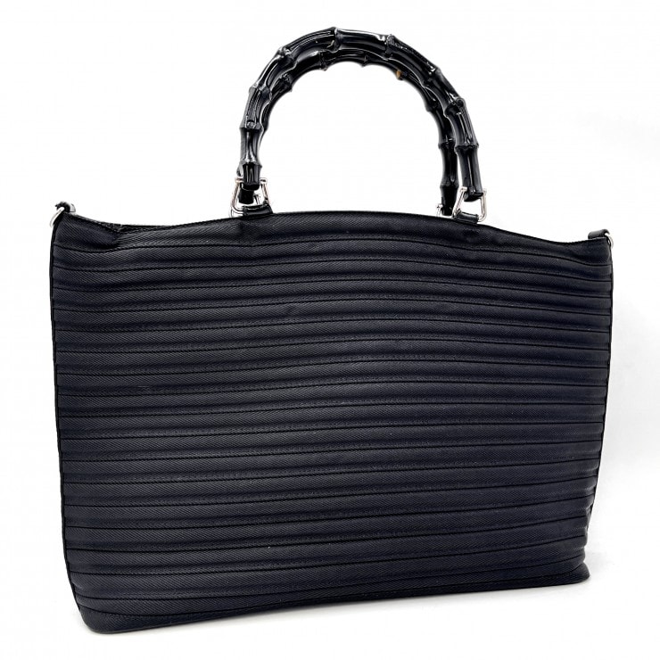 GUCCI(グッチ)バンブー ハンドバッグ 2WAYバッグ ブラック ナイロン バンブーハンドル シルバー金具 レディース 002.1998.0352【中古】