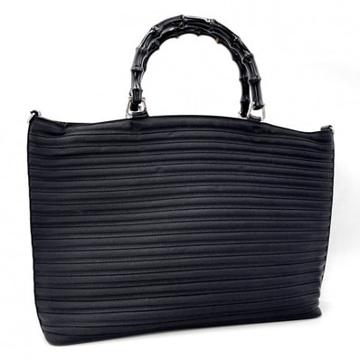 GUCCI(グッチ)バンブー ハンドバッグ 2WAYバッグ ブラック ナイロン バンブーハンドル シルバー金具 レディース 002.1998.0352【中古】