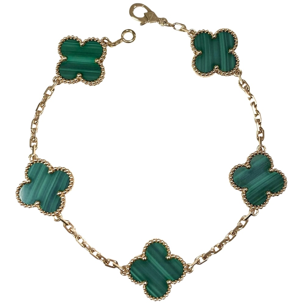 Van Cleef & Arpels ヴァンクリーフ&アーペル ブレスレット ヴィンテージ アルハンブラ ジュエリー アクセサリー K18イエローゴールド マカライト VCARL80900 グリーン 緑 レディース 約12.5g【中古品】