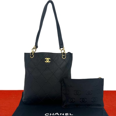 CHANEL シャネル ワイルドステッチ ココマーク レザー トートバッグ ブラック
37898