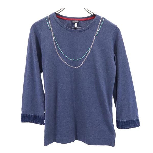 ARMANI JEANS アルマーニジーンズ ラインストーン 7分袖 Tシャツ XS ブルー系 ロンT