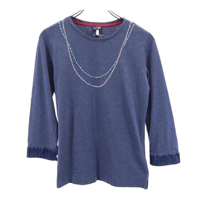 ARMANI JEANS アルマーニジーンズ ラインストーン 7分袖 Tシャツ XS ブルー系 ロンT