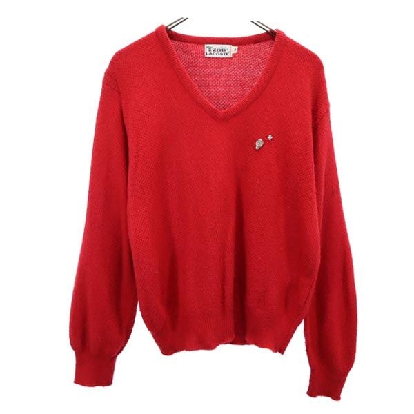 IZOD LACOSTE アイゾッドラコステ 70s USA製 ヴィンテージ 糸巻きタグ 長袖 Vネック ニット M レッド セーター