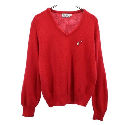 IZOD LACOSTE アイゾッドラコステ 70s USA製 ヴィンテージ 糸巻きタグ 長袖 Vネック ニット M レッド セーター
