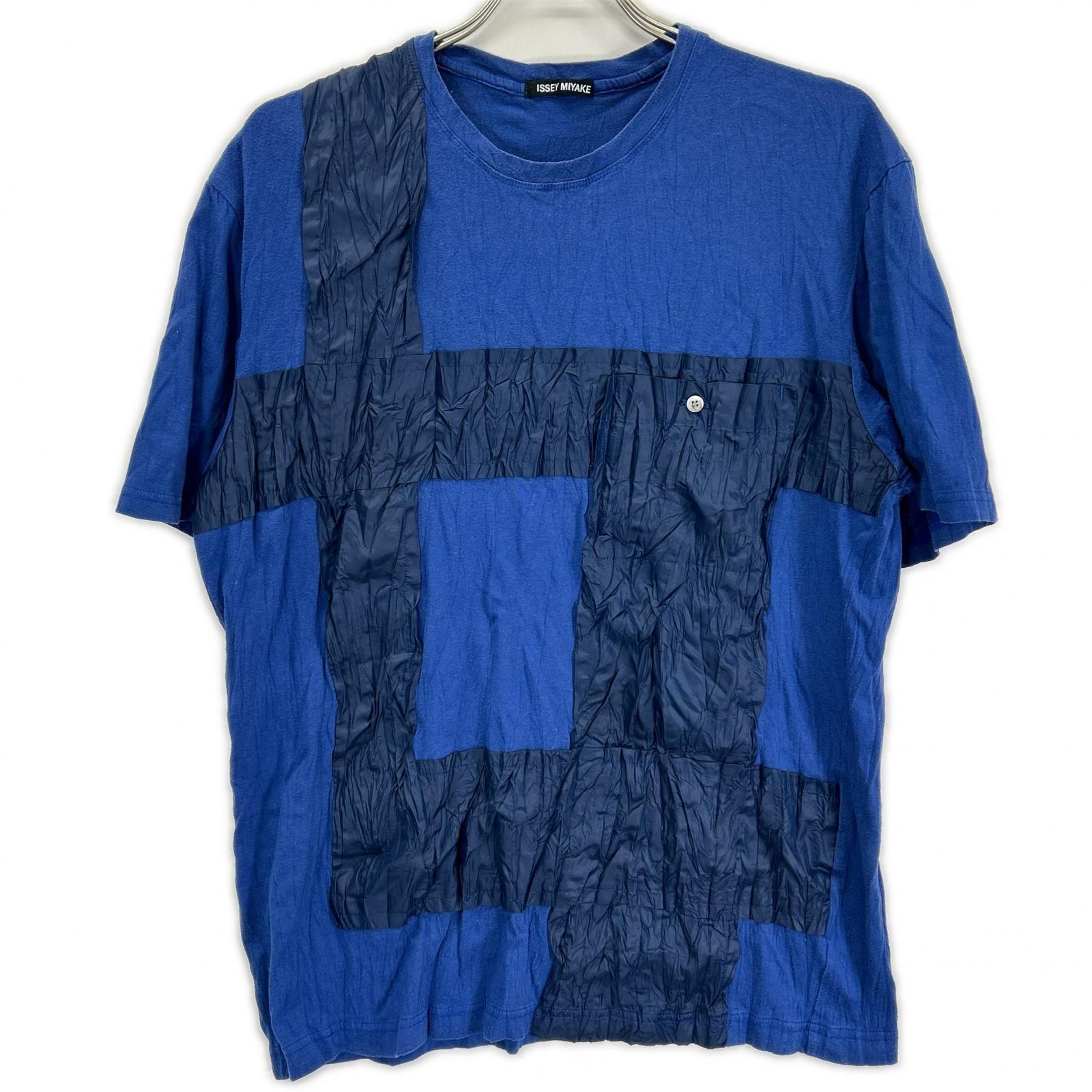 イッセイミヤケメン ME11JK018 ブルー ナイロンパッチワーク Tシャツ 4
